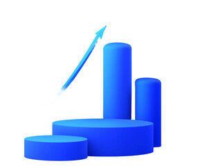 3D Of Abstract Blue Cylinders with Upward Arrow on Transparent Background