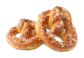 Tasty pretzels with salt isolated on white