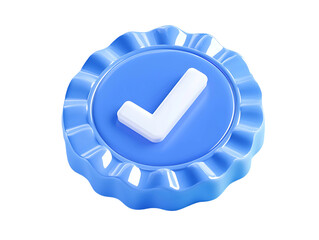 3D Of Blue Checkmark Seal of Approval on Transparent Background