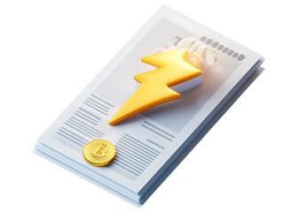 3D Of Bitcoin Electricity Bill Payment Concept on Transparent Background