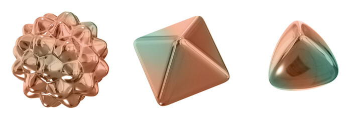 3D Abstract Shape Objects, 3d rendering metallic gradient shape design element, futuristic, shiny design

