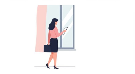 Fototapeta premium Businesswoman standing by window and using smartphone in office 