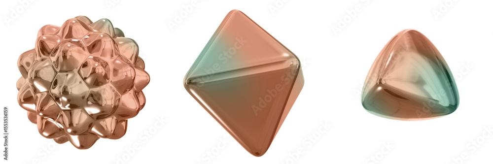 Fototapete 3d abstract shape objects, 3d rendering metallic gradient shape design element, futuristic, shiny de