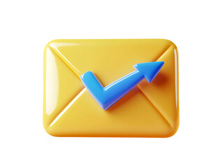 3D Render Yellow Envelope with Blue Checkmark on Transparent Background