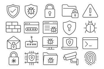 20 outline icon Cyber security Vector Icon Set