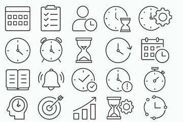 Fototapeta premium Time Management Icon Set (20): Outline Vector for Productivity & Planning