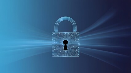 Futuristic Cyber Lock Maze Pattern in Deep Blue Sunburst Design