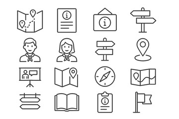 Fototapeta premium Guide Icons (Editable): Outline Vector Set for Navigation & Assistance