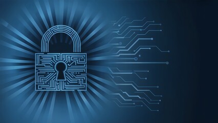 Encrypted Circuit Padlock over Radiant Blue Gradient Background