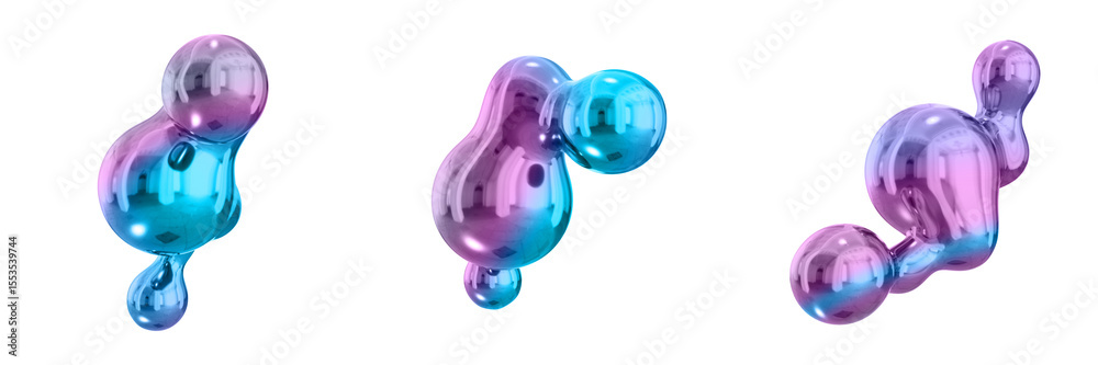Poster 3D Abstract Shape Objects, 3d rendering metallic gradient shape design element, futuristic, shiny design
