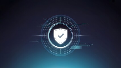 Glowing Digital Security Shield with Checkmark – Futuristic Verification Badge