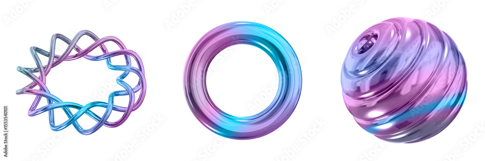 Poster 3D Abstract Shape Objects, 3d rendering metallic gradient shape design element, futuristic, shiny design
