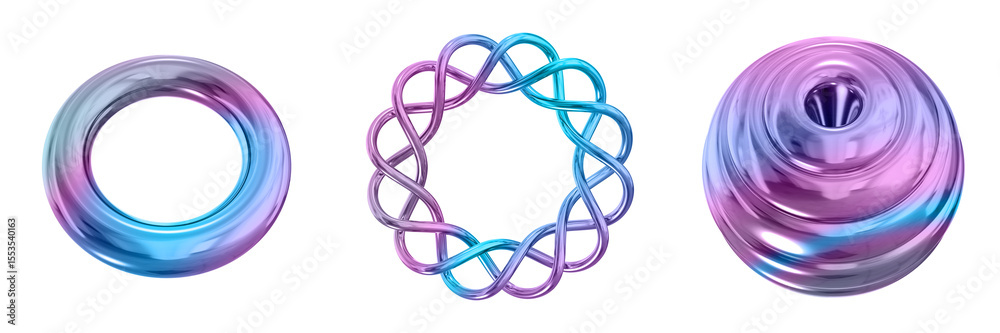 Poster 3D Abstract Shape Objects, 3d rendering metallic gradient shape design element, futuristic, shiny design

