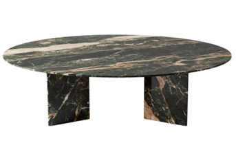 Oval Coffee Table with Dark Marble Top and Unique Legs isolated on transparent background