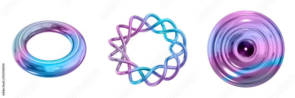 Poster 3D Abstract Shape Objects, 3d rendering metallic gradient shape design element, futuristic, shiny design

