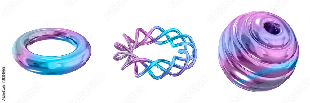 Poster 3D Abstract Shape Objects, 3d rendering metallic gradient shape design element, futuristic, shiny design
