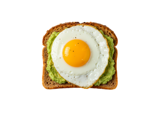 Fried Egg and Avocado Toast isolated on transparent background