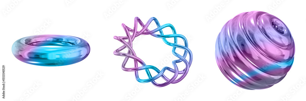 Poster 3D Abstract Shape Objects, 3d rendering metallic gradient shape design element, futuristic, shiny design
