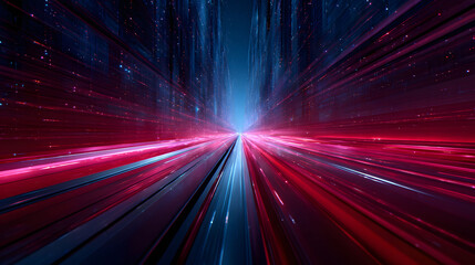 Abstract Futuristic Background with Red and Blue Neon Lines and Bright Lights