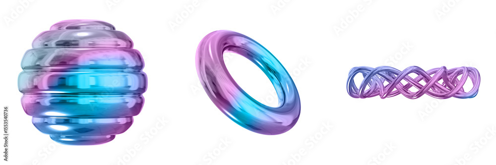 Poster 3D Abstract Shape Objects, 3d rendering metallic gradient shape design element, futuristic, shiny design
