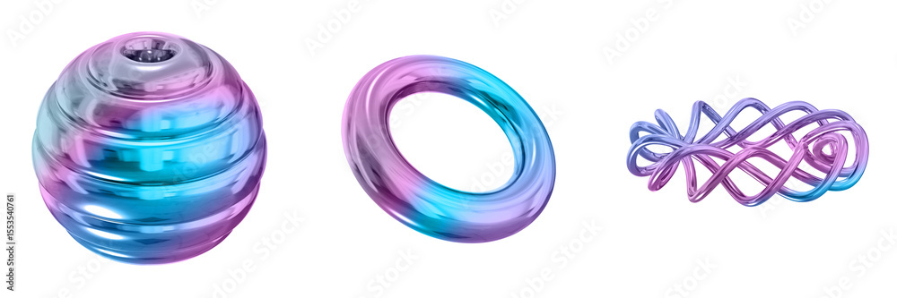 Poster 3D Abstract Shape Objects, 3d rendering metallic gradient shape design element, futuristic, shiny design

