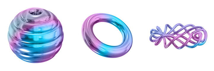 3D Abstract Shape Objects, 3d rendering metallic gradient shape design element, futuristic, shiny design
