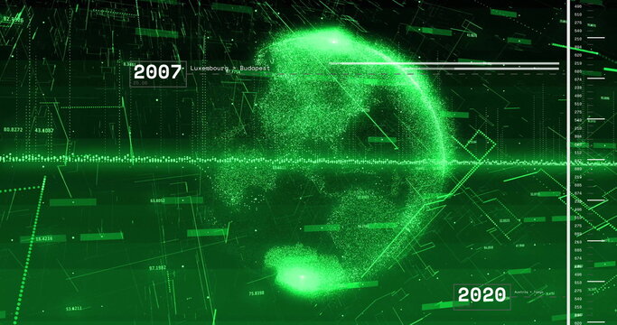 Showing green particle-based head silhouette emerging in digital matrix, with grid and data labels