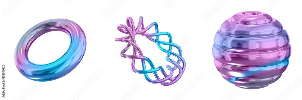Poster 3D Abstract Shape Objects, 3d rendering metallic gradient shape design element, futuristic, shiny design
