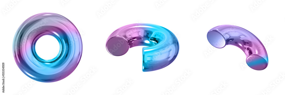 Poster 3D Abstract Shape Objects, 3d rendering metallic gradient shape design element, futuristic, shiny design

