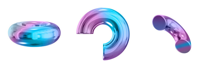 3D Abstract Shape Objects, 3d rendering metallic gradient shape design element, futuristic, shiny design
