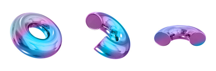 3D Abstract Shape Objects, 3d rendering metallic gradient shape design element, futuristic, shiny design
