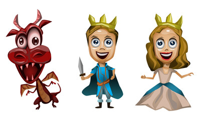 Fototapeta premium dragon princes and princess cartoon character