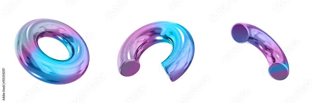 Poster 3D Abstract Shape Objects, 3d rendering metallic gradient shape design element, futuristic, shiny design
