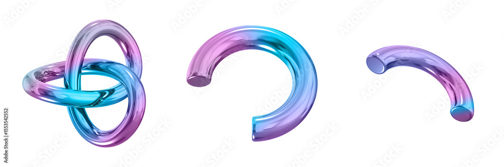 Fototapete 3d abstract shape objects, 3d rendering metallic gradient shape design element, futuristic, shiny de