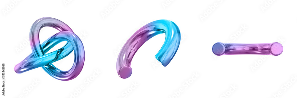 Poster 3D Abstract Shape Objects, 3d rendering metallic gradient shape design element, futuristic, shiny design
