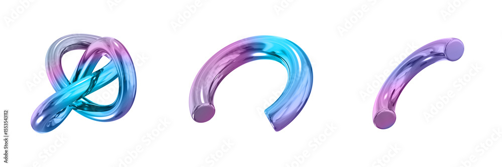 Poster 3D Abstract Shape Objects, 3d rendering metallic gradient shape design element, futuristic, shiny design
