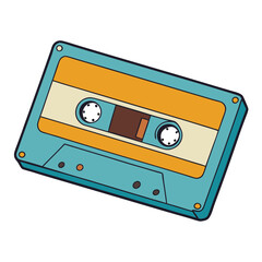 Obraz premium Retro vintage cassette tape with a clear shell, bold label, and spooled magnetic tape—evoking nostalgic vibes of classic mixtapes and analog music days. 