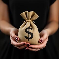 Hands holding money bag with dollar sign