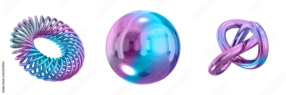 Poster 3D Abstract Shape Objects, 3d rendering metallic gradient shape design element, futuristic, shiny design
