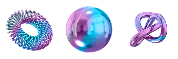 3D Abstract Shape Objects, 3d rendering metallic gradient shape design element, futuristic, shiny design

