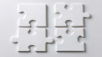 Obraz premium Four pieces of plain white jigsaw puzzle for business concept.