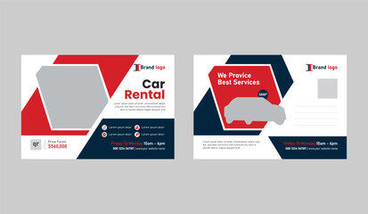 Rent A Car Postcard Template. Car repair Service Postcard template design layout