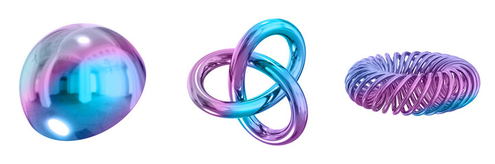 3D Abstract Shape Objects, 3d rendering metallic gradient shape design element, futuristic, shiny design
