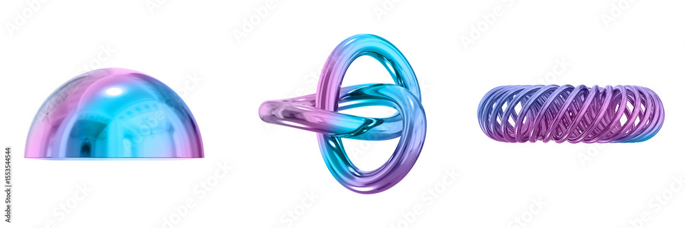 Poster 3D Abstract Shape Objects, 3d rendering metallic gradient shape design element, futuristic, shiny design
