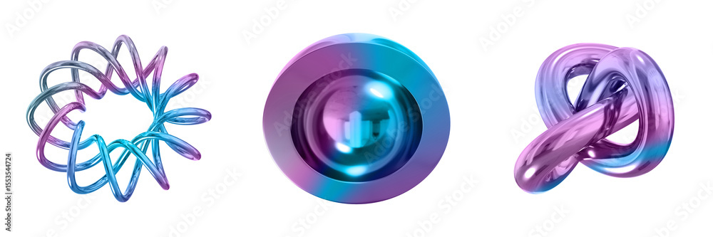 Poster 3D Abstract Shape Objects, 3d rendering metallic gradient shape design element, futuristic, shiny design

