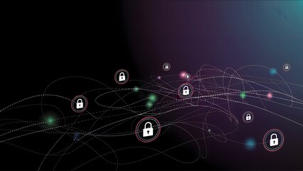 Glowing Padlock Icons in Abstract Security Grid