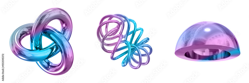 Poster 3D Abstract Shape Objects, 3d rendering metallic gradient shape design element, futuristic, shiny design
