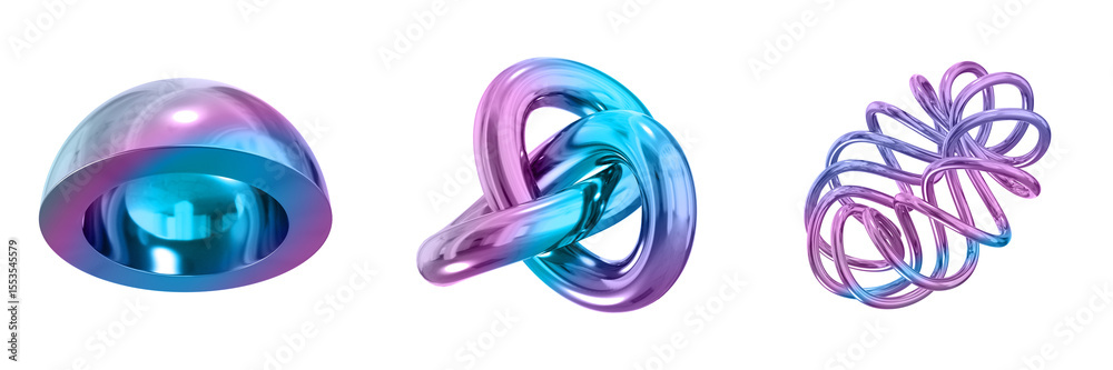 Poster 3D Abstract Shape Objects, 3d rendering metallic gradient shape design element, futuristic, shiny design
