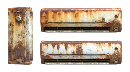 Pack of Rusty Air Conditioners Vintage AC Unit Textures  Models against transparent Background