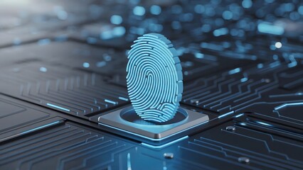 Electric-blue digital fingerprint with circuit data stream
